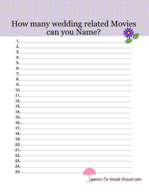 Free printable wedding movie name game in lilac