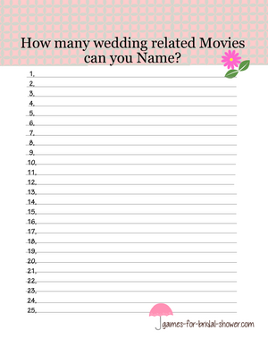 Free printable wedding movie name game in pink color