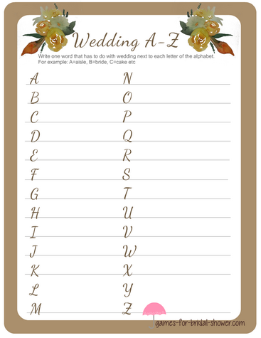 a to z alphabet game for bridal shower