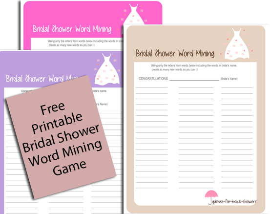 Free Printable Bridal Shower Word Mining Game