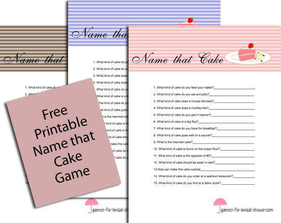 Free Printable Name that Cake Game for Bridal Shower