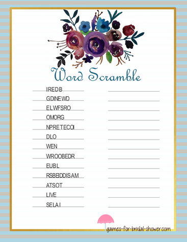 Free Printable Bridal Shower Word Scramble Game 